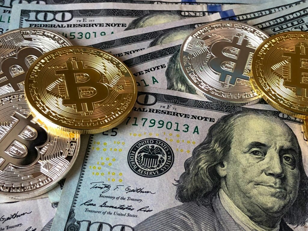 Bitcoin cryptocurrency coins and trading charts