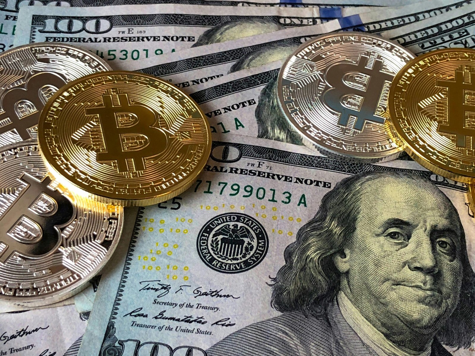 Bitcoin cryptocurrency coins and trading charts