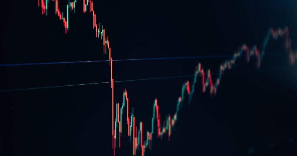 Candlestick cryptocurrency trading chart displayed on a dark trading screen