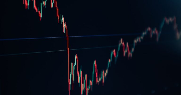 Candlestick cryptocurrency trading chart displayed on a dark trading screen